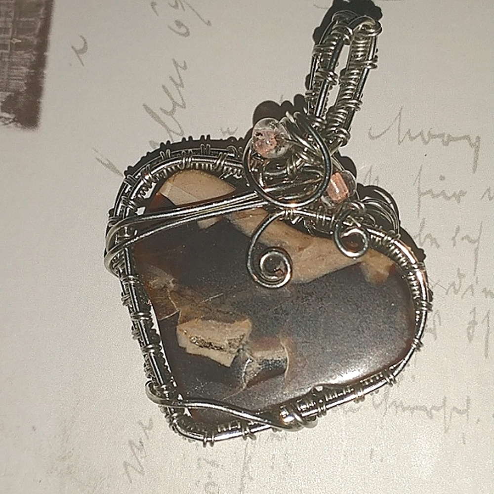 NWT Gorgeous Heart Shaped Polished Petrified Wood Pendant